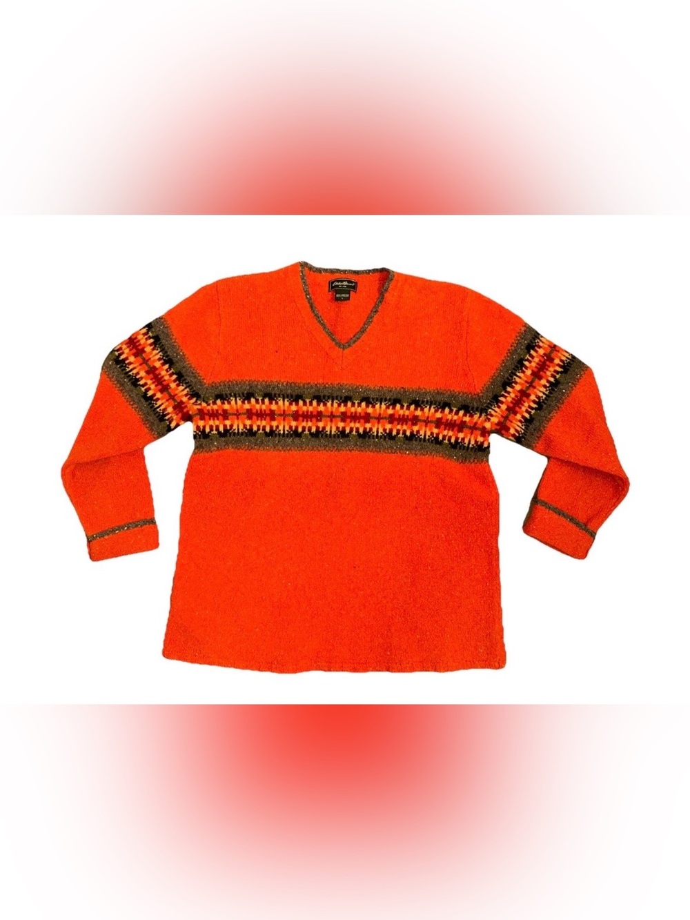 VTG Eddie Bauer  Womens L Indie Grunge Burnt Orange Lambswool Fair Isle Sweater